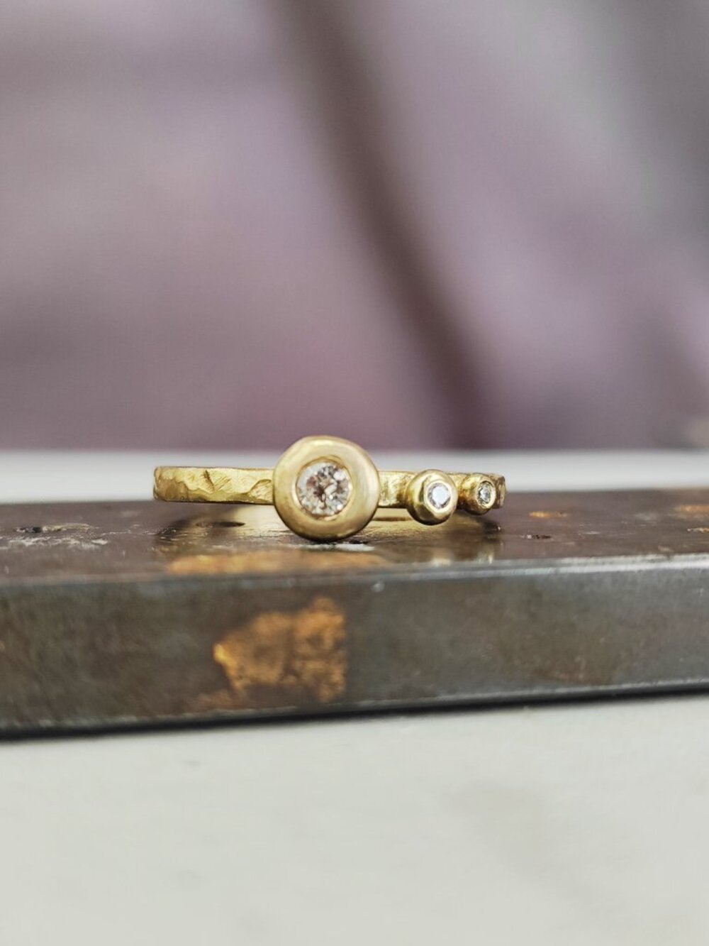14K solid yellow gold diamond engagement ring - 0.13ct' diamonds